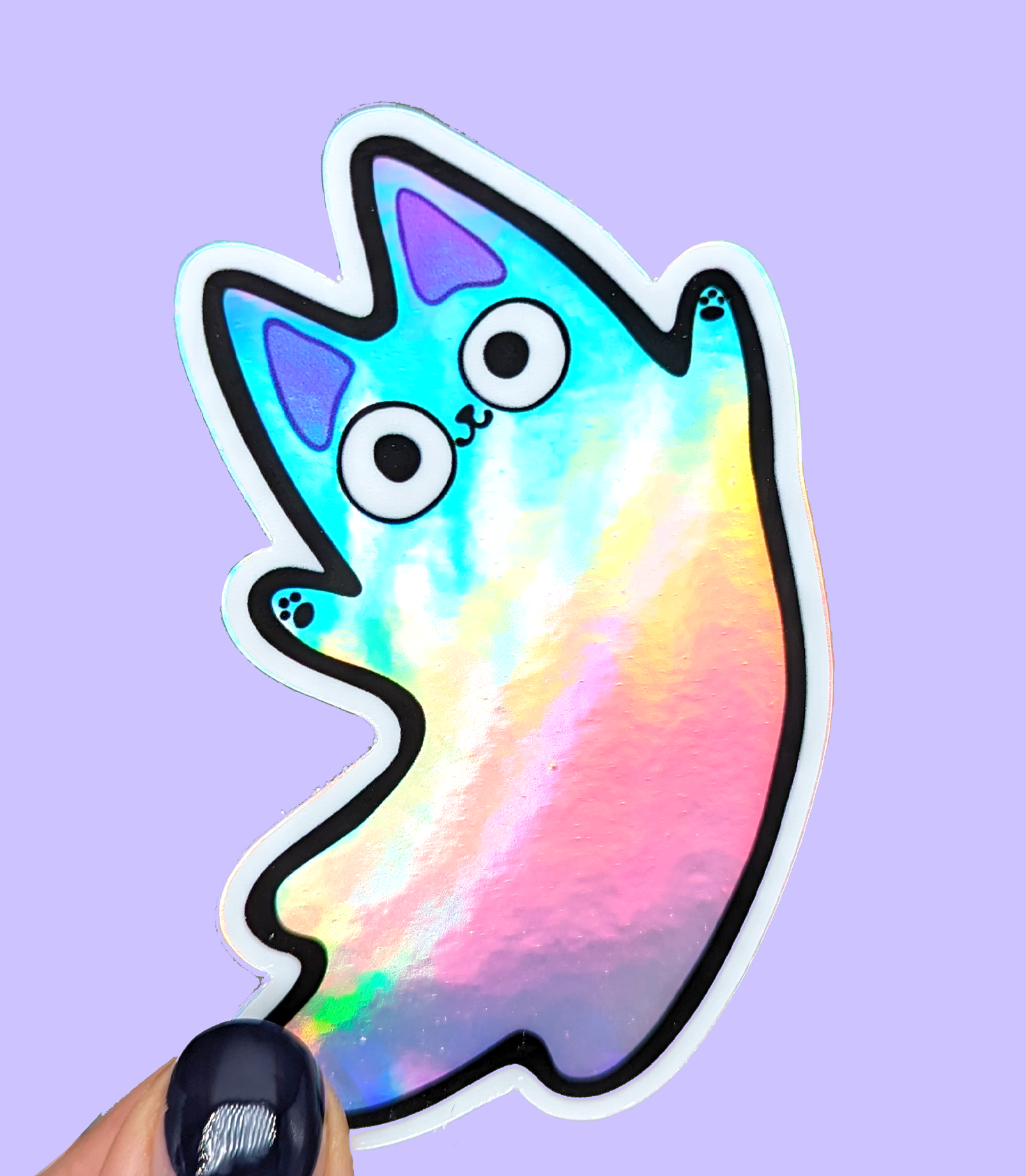 Holographic Ghost Cat Vinyl Waterproof Diecut Sticker for halloween