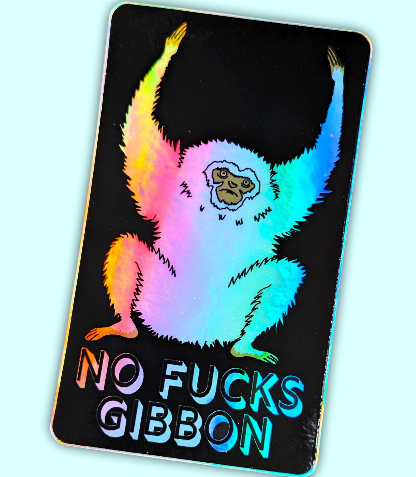 Holographic No Fucks Gibbon (No Fucks Given Pun) Vinyl Waterproof Diecut Sticker