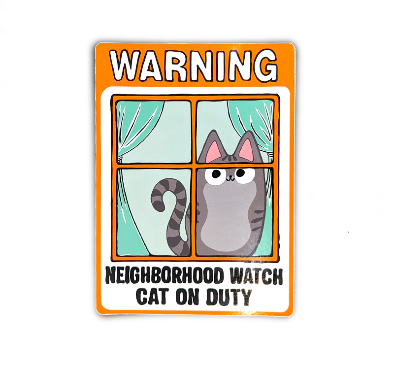 Neighborhood Watch Cat Window Cling of Gray Tabby Cat Curious