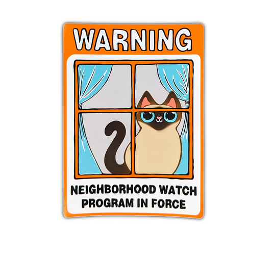 Neighborhood Watch Cat Window Cling of Siamese Cat that's Curious