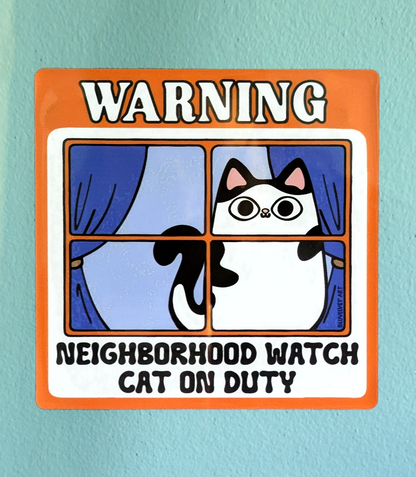 Neighborhood Watch Cat Window Cling - Cow Cat