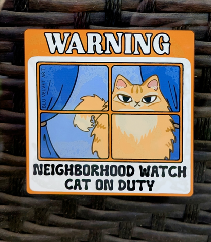 Neighborhood Watch Cat Window Cling - EXTRA Fluffy Orange Cat