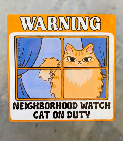 Neighborhood Watch Cat Window Cling - EXTRA Fluffy Orange Cat