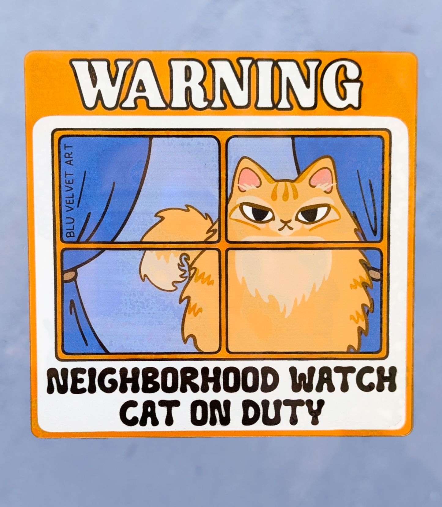 Neighborhood Watch Cat Window Cling - EXTRA Fluffy Orange Cat