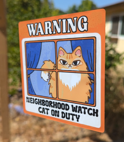 Neighborhood Watch Cat Window Cling - EXTRA Fluffy Orange Cat