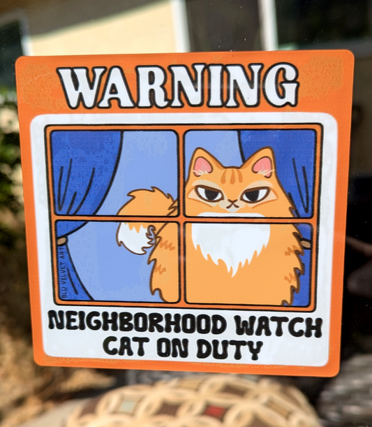 Neighborhood Watch Cat Window Cling - EXTRA Fluffy Orange Cat