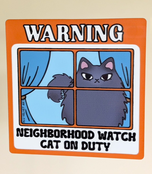 Neighborhood Watch Cat Window Cling - Extra Fluffy Gray Cat