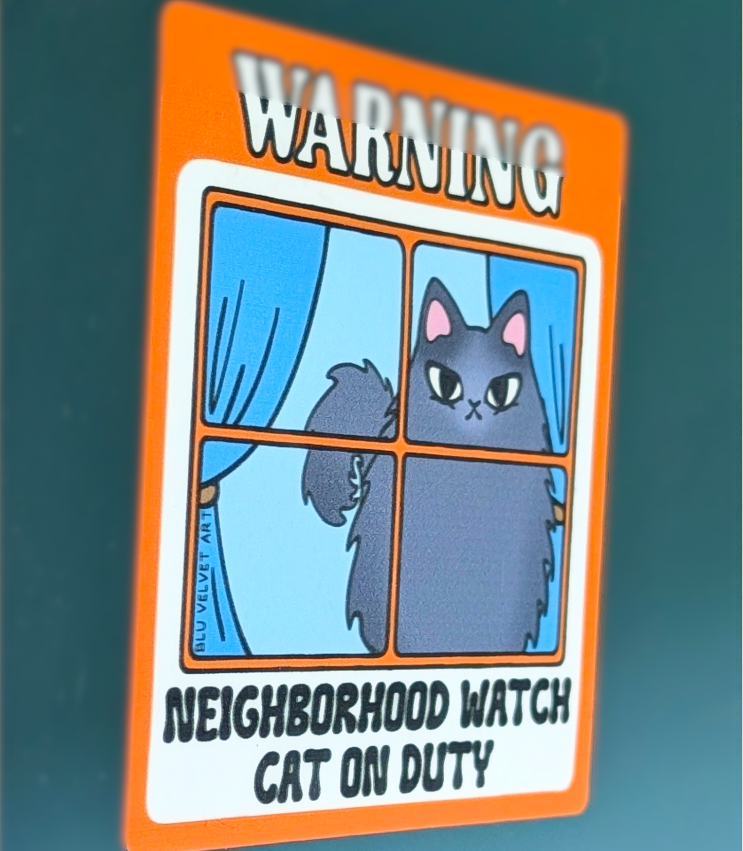 Neighborhood Watch Cat Window Cling - Extra Fluffy Gray Cat