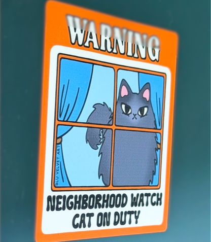Neighborhood Watch Cat Window Cling - Extra Fluffy Gray Cat
