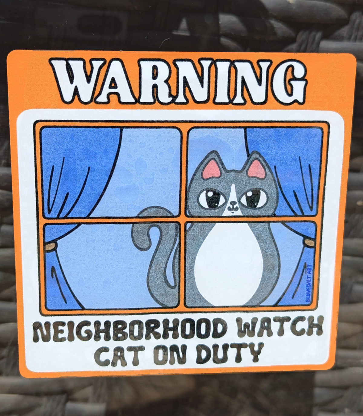 Neighborhood Watch Cat Window Cling - Tuxedo Cat Grey