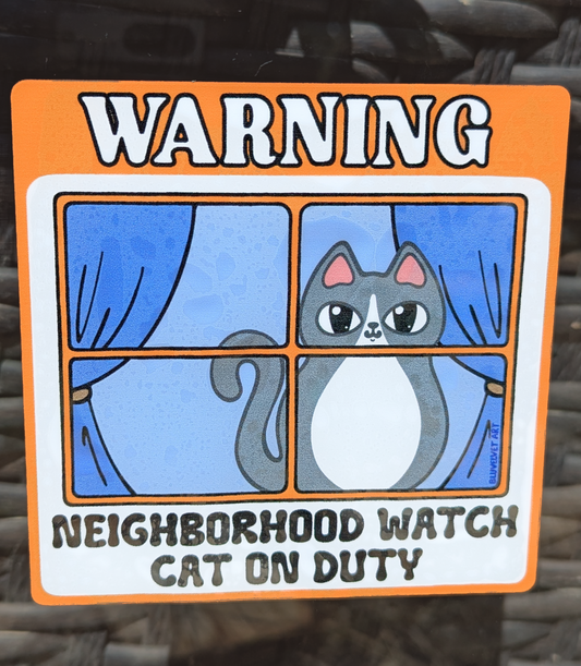 Neighborhood Watch Cat Window Cling - Tuxedo Cat Grey