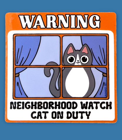 Neighborhood Watch Cat Window Cling - Tuxedo Cat Grey