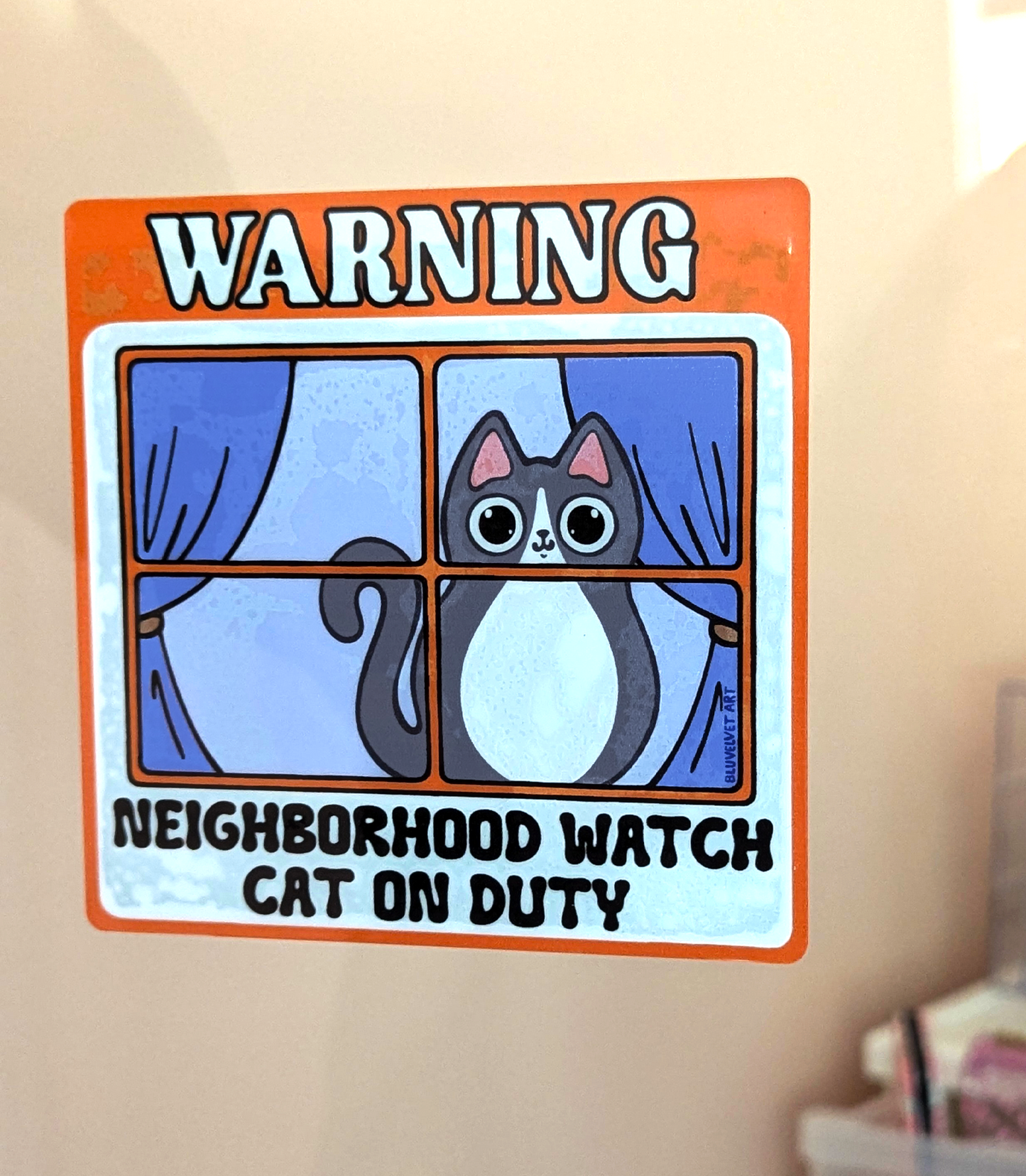 Neighborhood Watch Cat Window Cling - Tuxedo Cat Grey