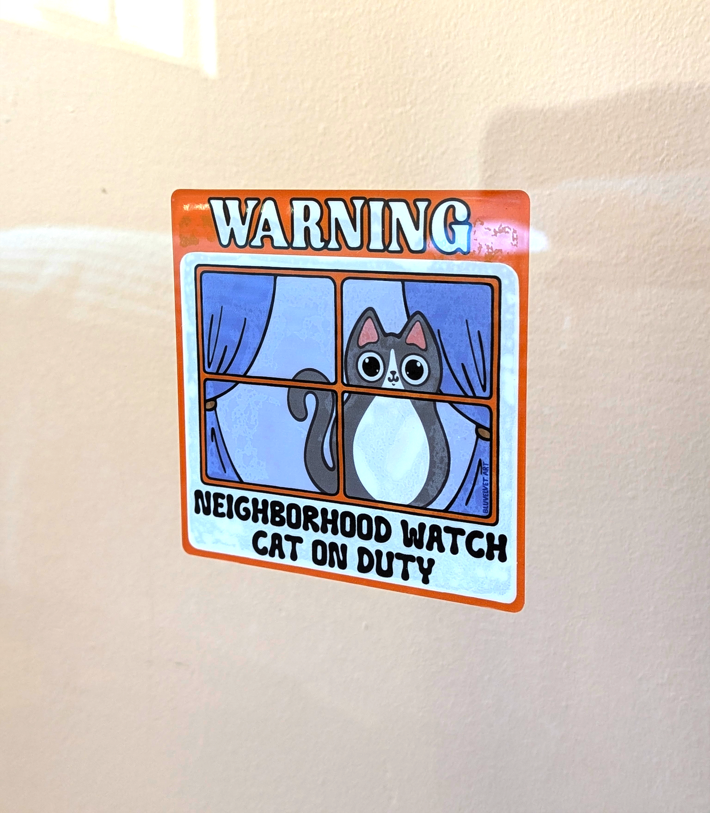 Neighborhood Watch Cat Window Cling - Tuxedo Cat Grey