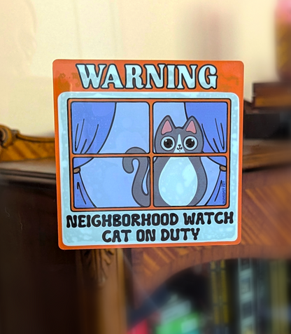 Neighborhood Watch Cat Window Cling - Tuxedo Cat Grey