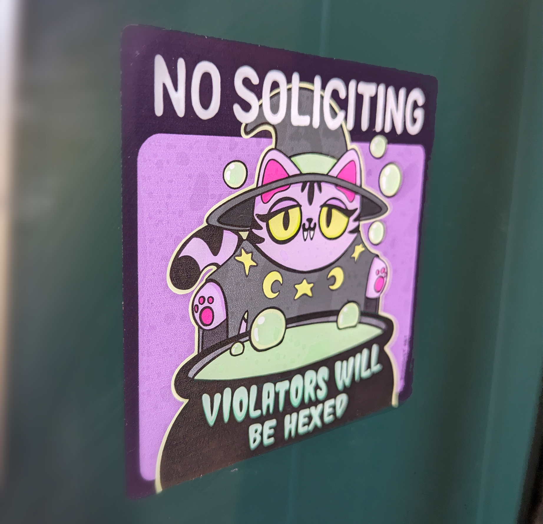 No Soliciting Violators Will Be Hexed Violet Cat Window Cling drawn By BluVelvetArt