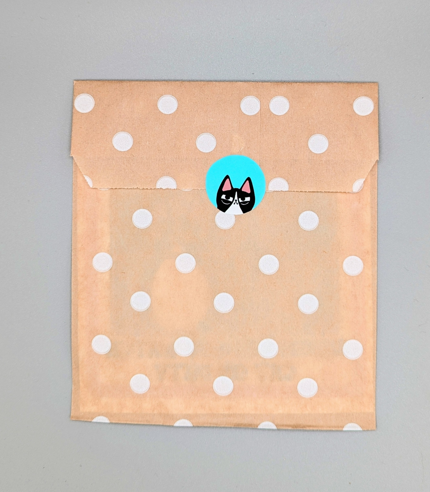 Tuxedo Cat Judgy in eco-friendly paper packaging