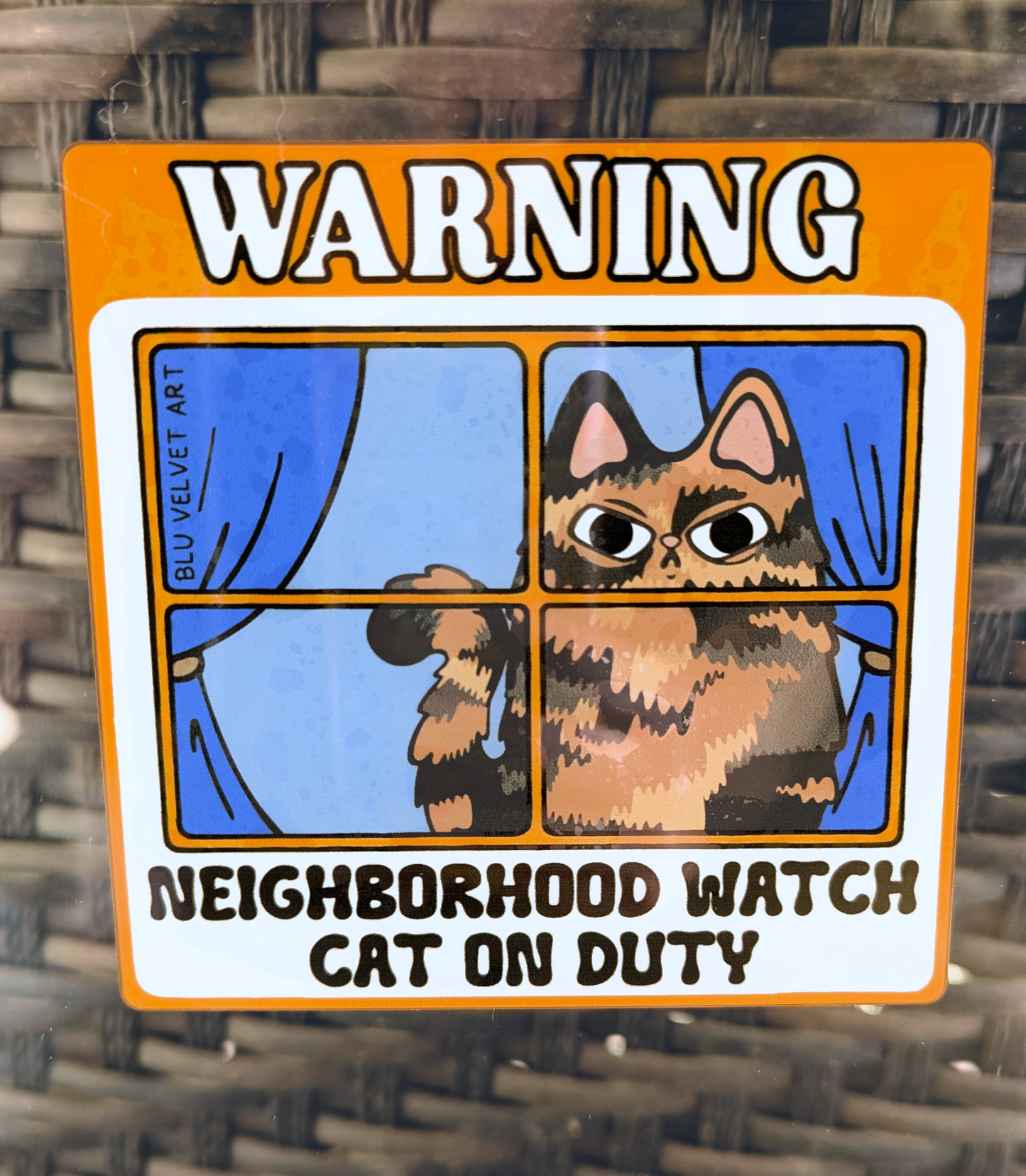 Neighborhood Watch Cat Window Cling - Tortie Tortoiseshell Cat Judgy