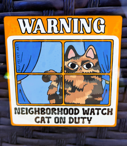 Neighborhood Watch Cat Window Cling - Tortie Tortoiseshell Cat Judgy