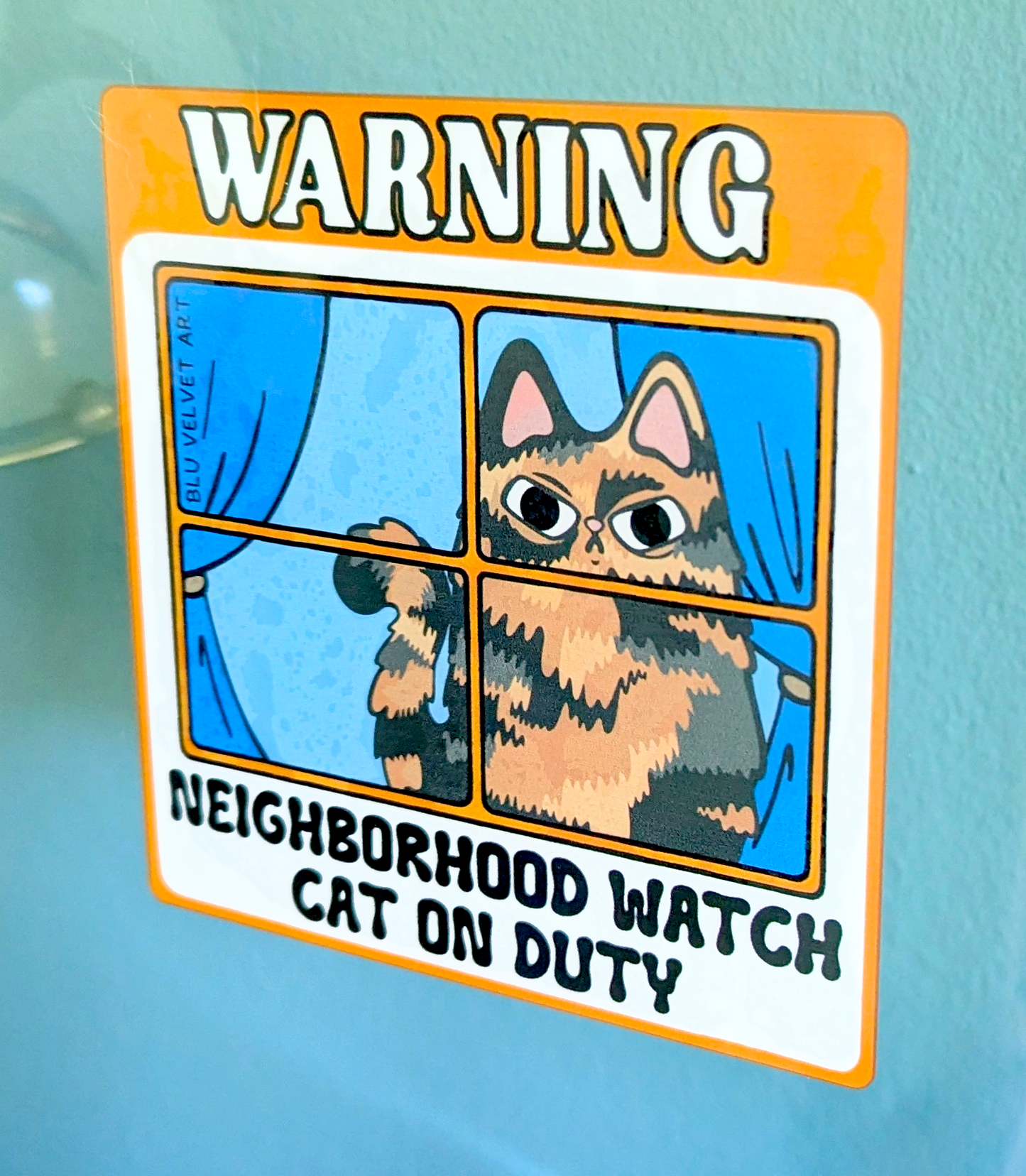 Neighborhood Watch Cat Window Cling - Tortie Tortoiseshell Cat Judgy
