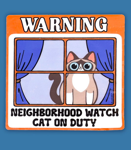 Neighborhood Watch Cat Window Cling - Snowshoe Cat