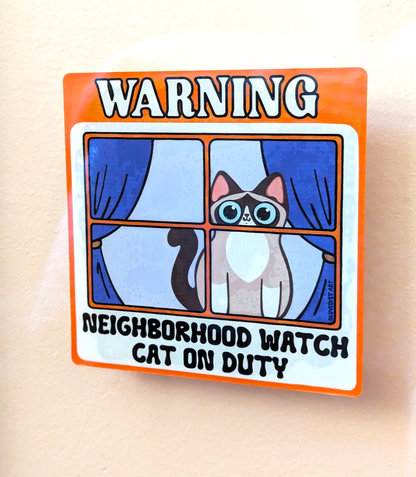 Neighborhood Watch Cat Window Cling - Snowshoe Cat