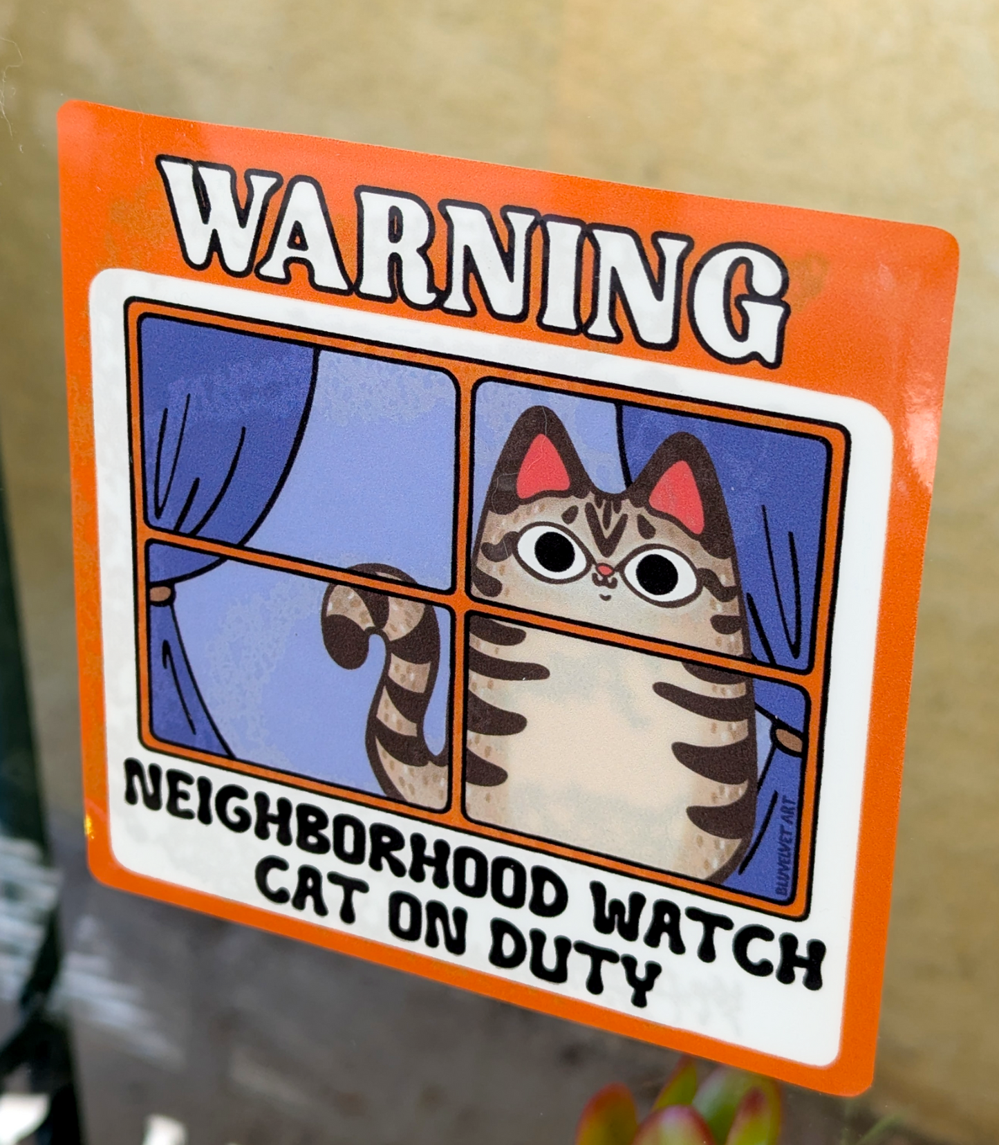 Cartoon Tabby Cat Art Window Cling