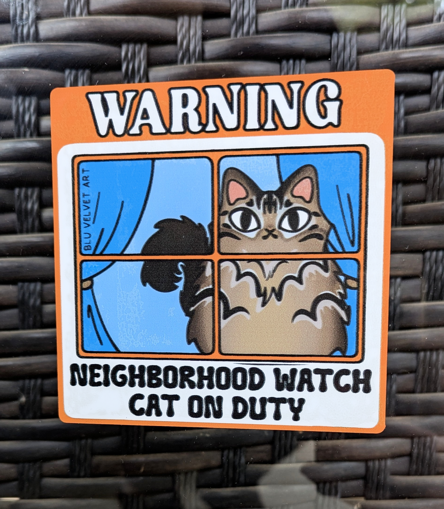 Neighborhood Watch Cat Window Cling - Fluffy Tabby Cat