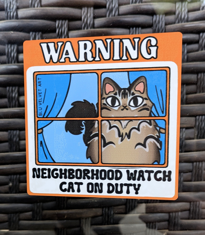 Neighborhood Watch Cat Window Cling - Fluffy Tabby Cat