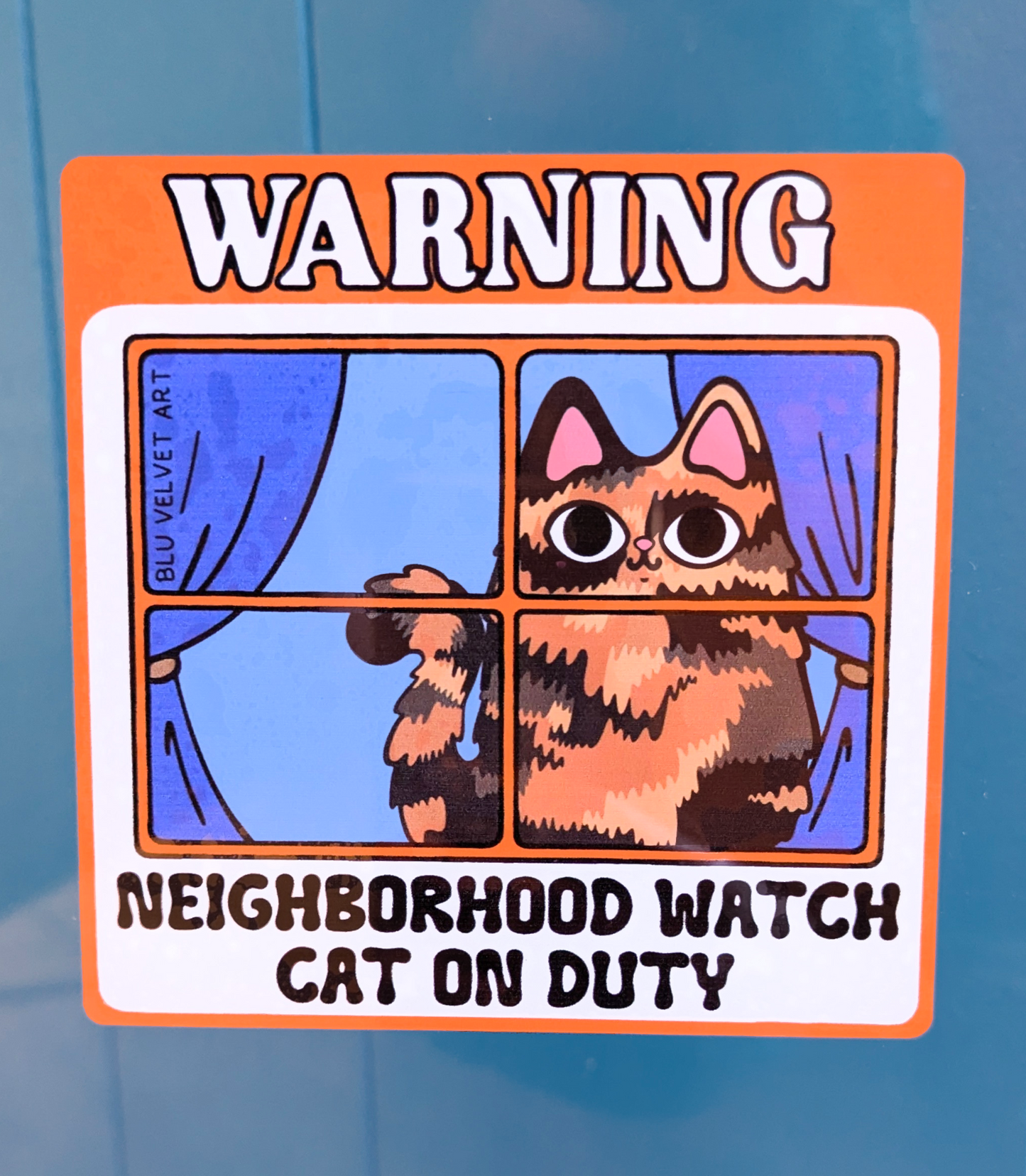 Neighborhood Watch Cat Window Cling - Tortie Tortoiseshell Cat Curious