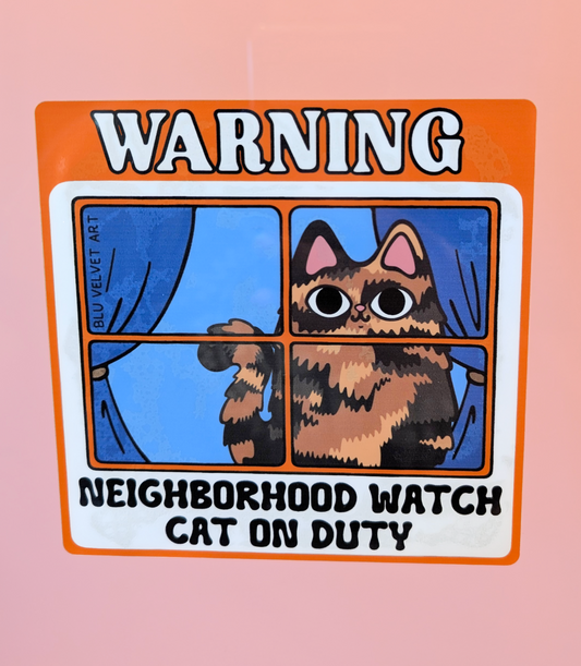 Neighborhood Watch Cat Window Cling - Tortie Tortoiseshell Cat Curious