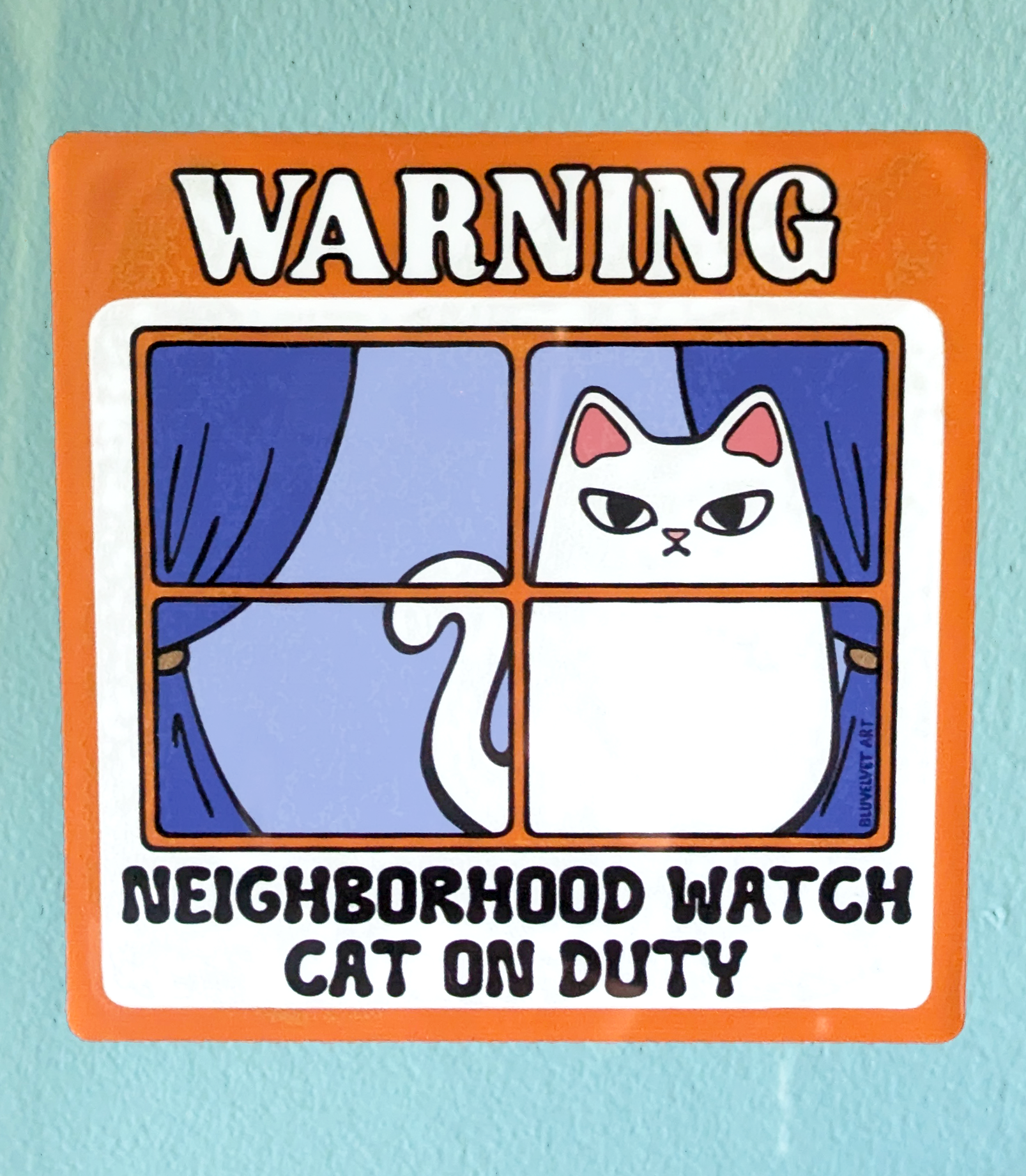 Neighborhood Watch Cat Window Cling - White Cat