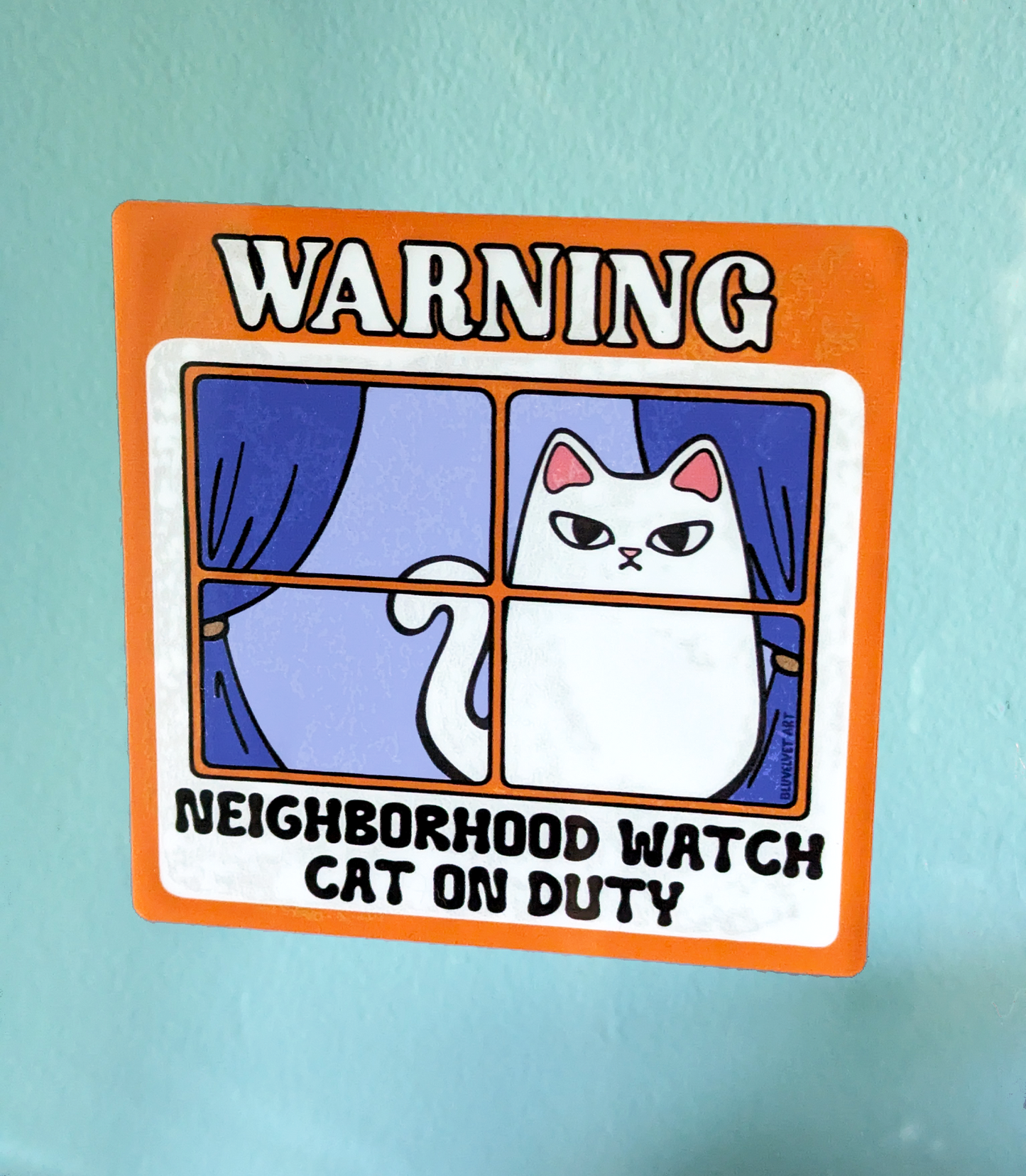 Neighborhood Watch Cat Window Cling - White Cat