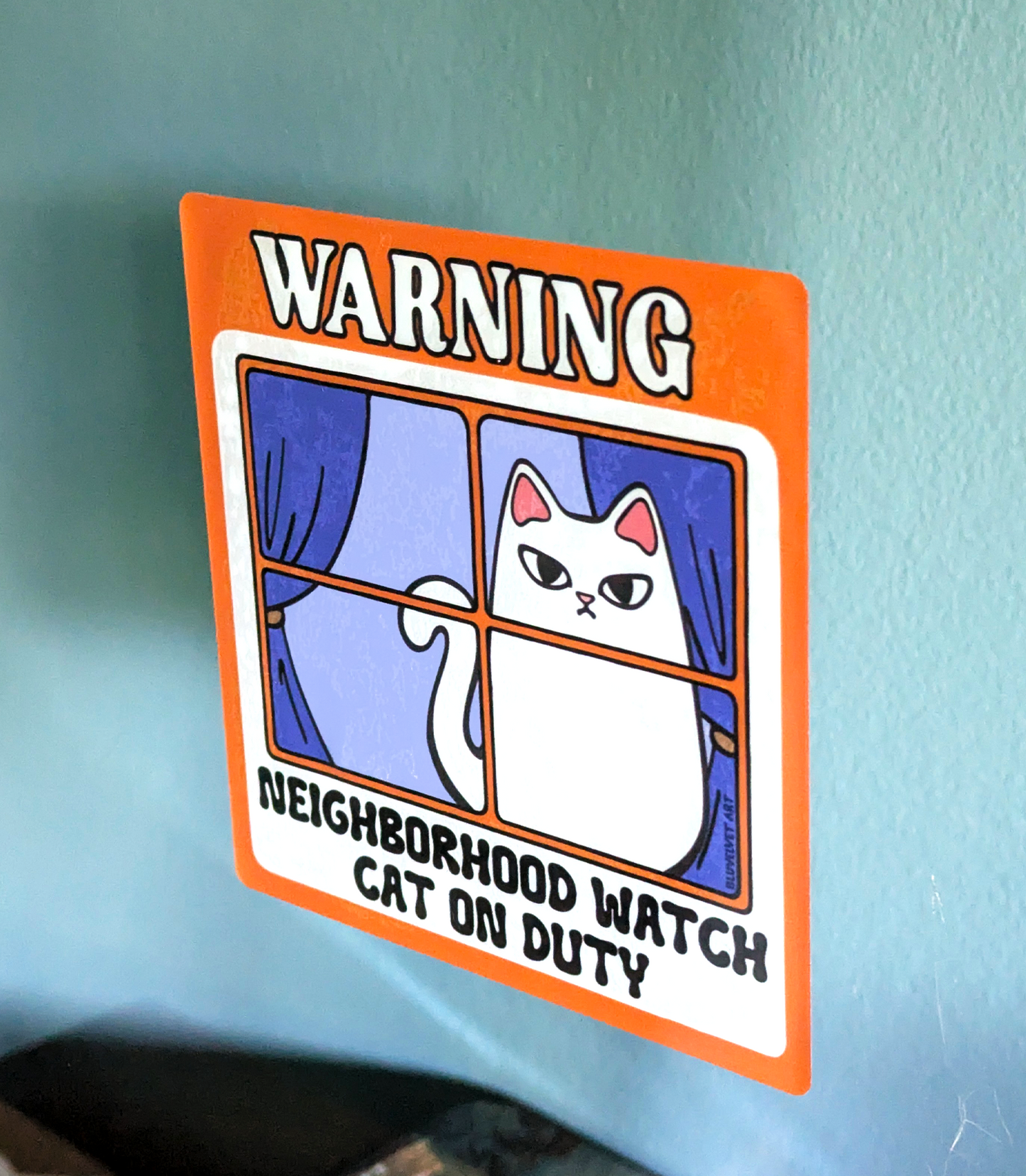Neighborhood Watch Cat Window Cling - White Cat