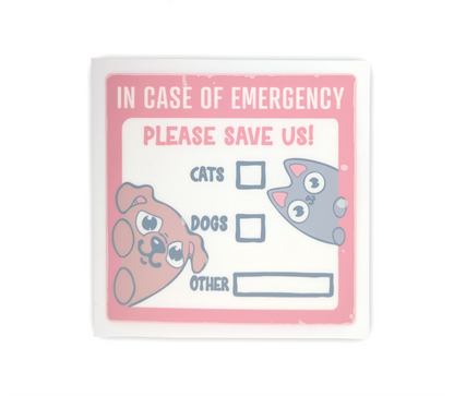 Personalized in case of emergency window cling with cat and dog