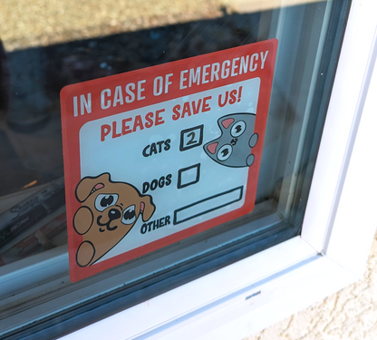 customizable in case of emergency window cling for cat and dog owners that is displayed on a window