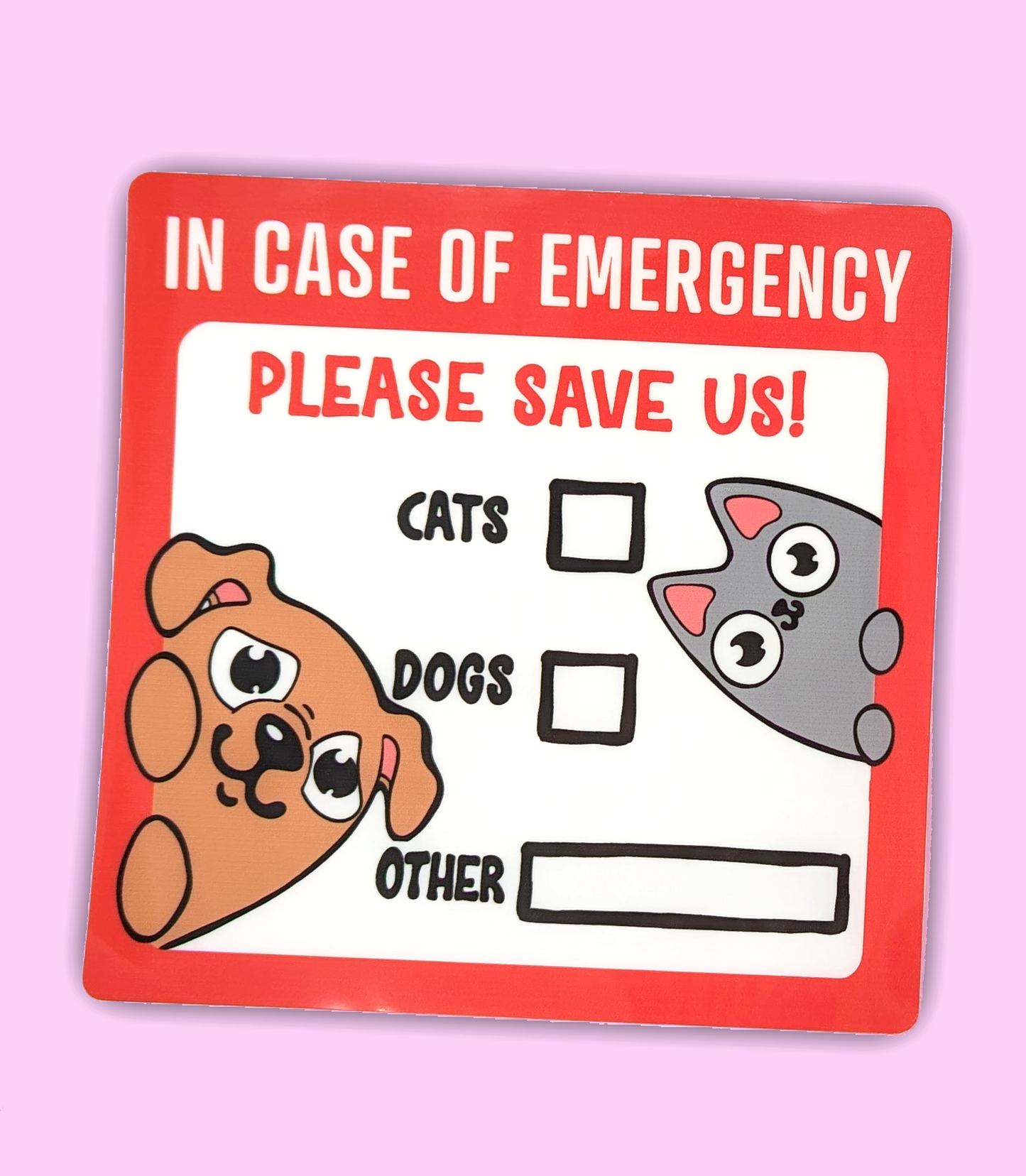 In Case of Emergency Dog and Cat Window Cling