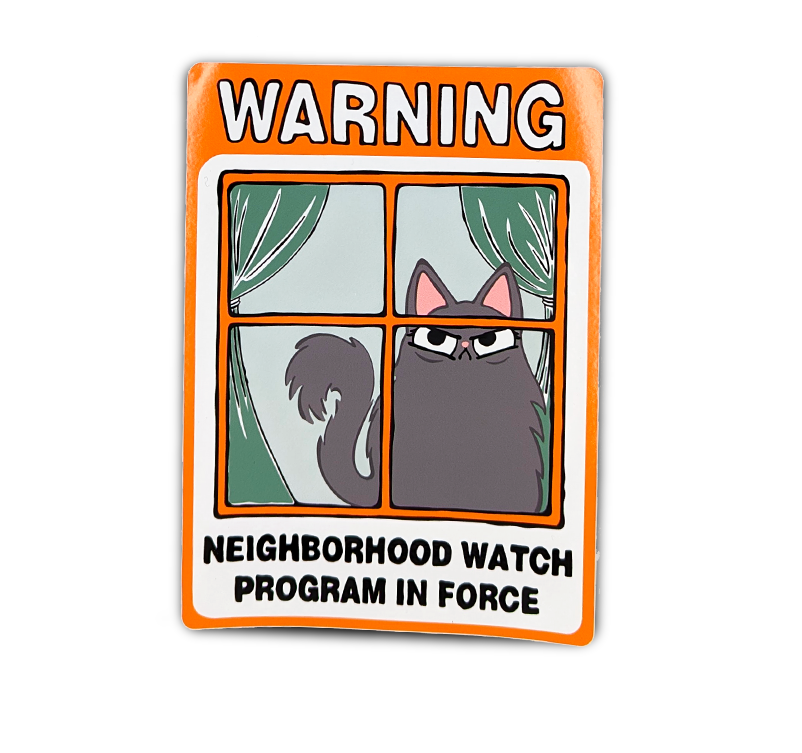 Neighborhood Watch Cat Window Cling - Gray Fluffy Cat Judgy