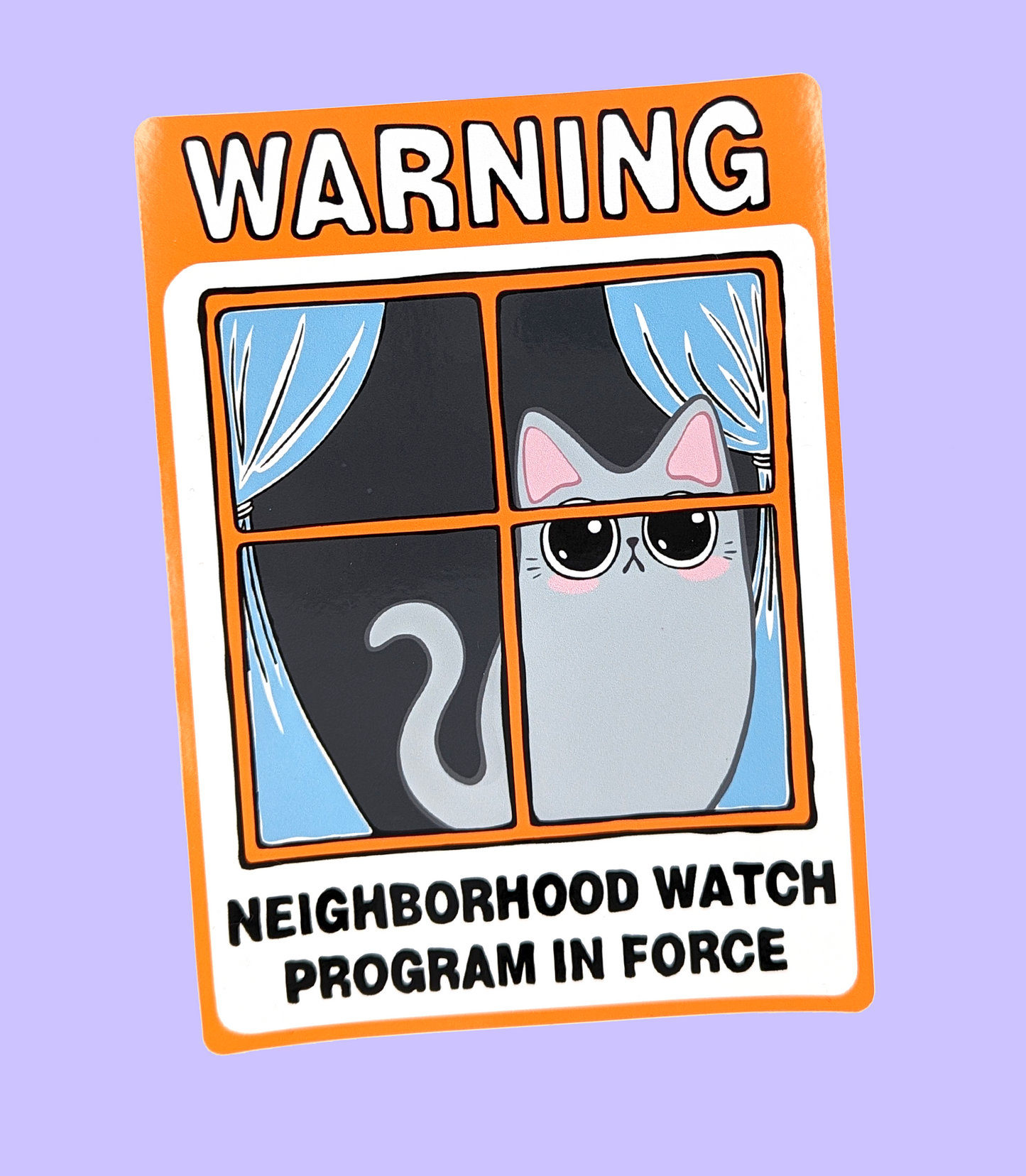 Neighborhood Watch Cat Window Cling - Gray Cat Curious