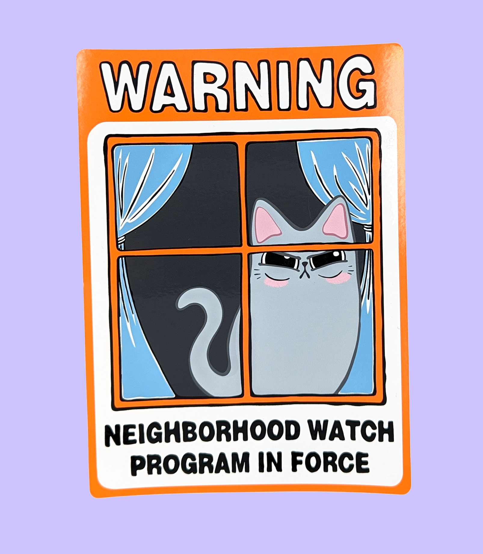 Neighborhood Watch Cat Window Cling - Gray Cat Judgy