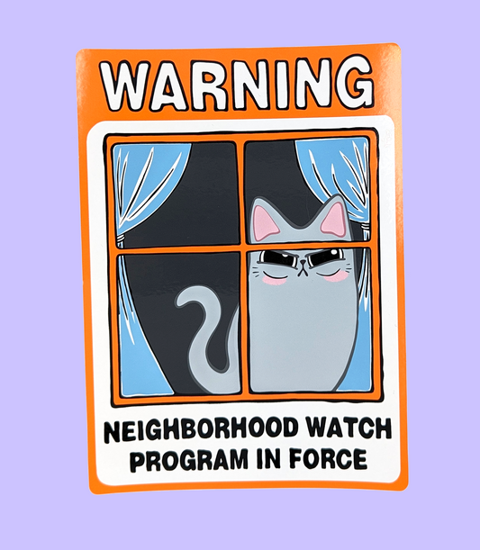 Neighborhood Watch Cat Window Cling - Gray Cat Judgy