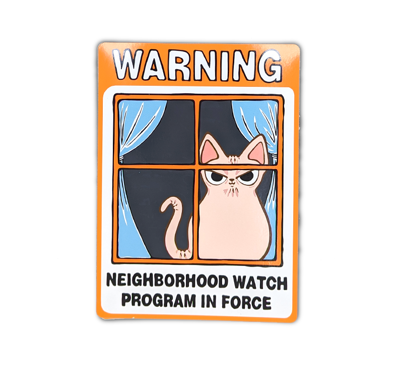 Neighborhood Watch Cat Window Cling of Sphynx Hairless Cat that isJudgy