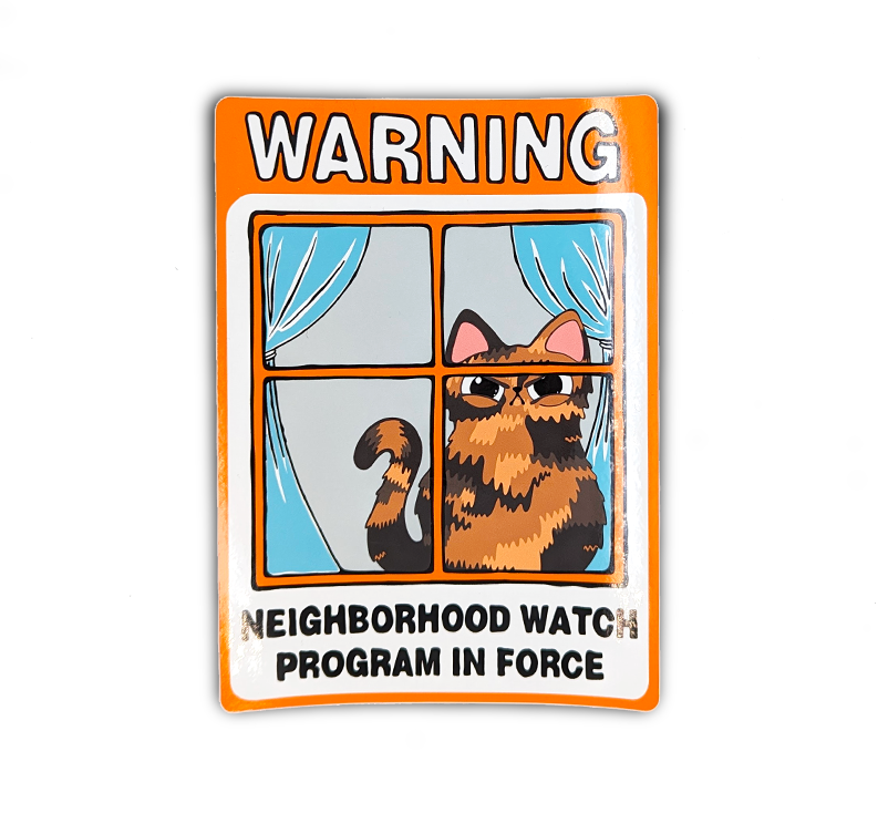 Neighborhood Watch Cat Window Cling of judgmental Tortie Tortoiseshell Cat 