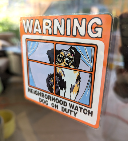 Australian Shepard Art that reads Warning Neighborhood Watch Dog on Duty