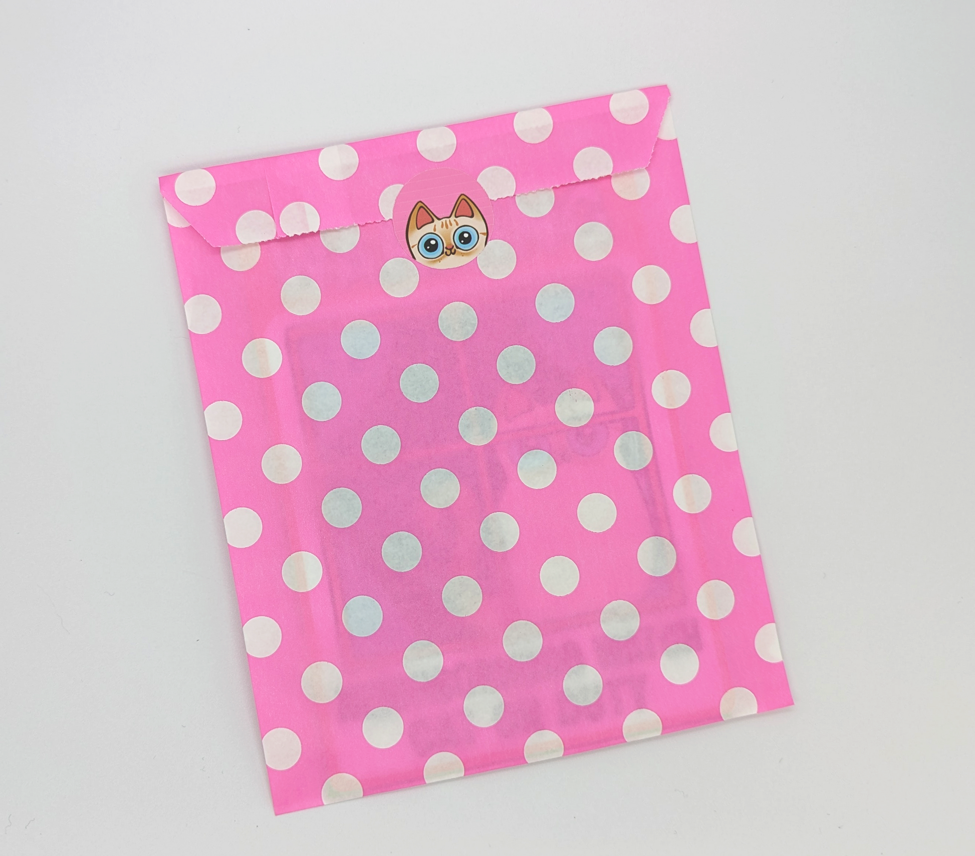 Flame Point Siamese Cat packaging with polka dots