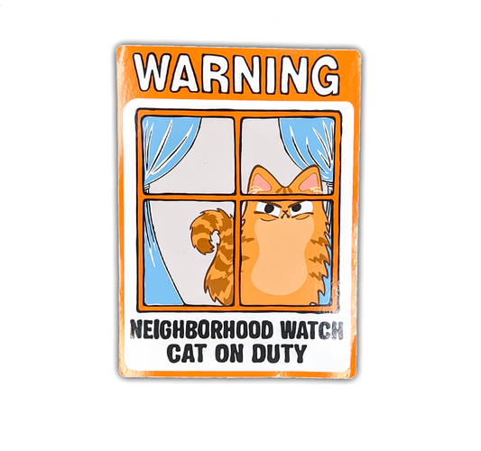 Neighborhood Watch Cat Window Cling of Fluffy Orange Tabby Cat who's Judgy