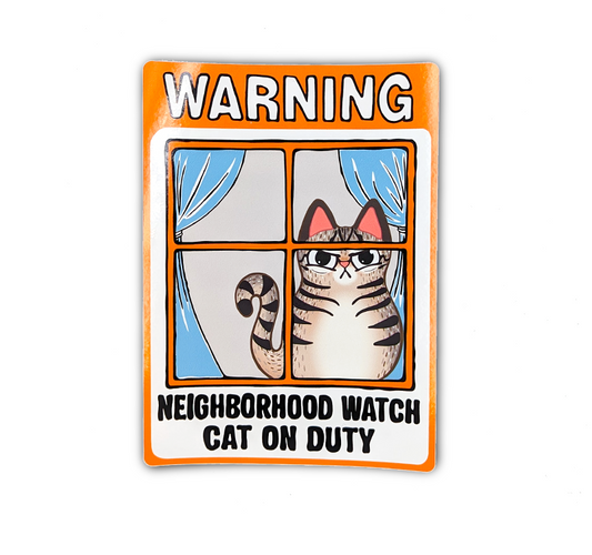 Neighborhood Watch Cat Window Cling of judgy Tabby Cat 