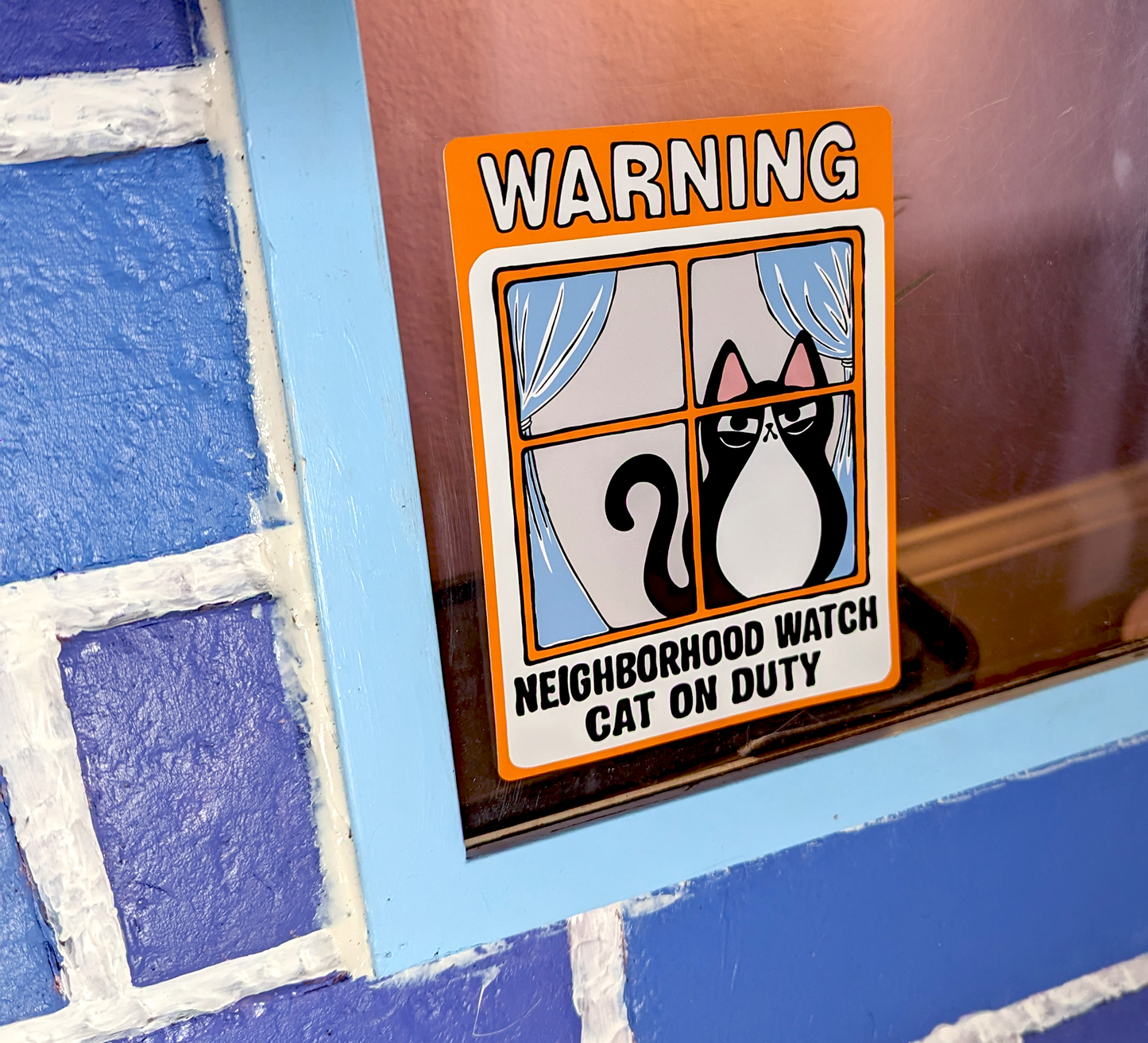 Neighborhood Watch Cat Window Cling of judgmental Tuxedo Cat