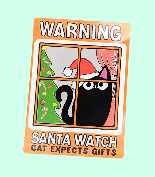 Christmas Cat Cling - Santa Watch Cat Expects Gifts 2022 Art