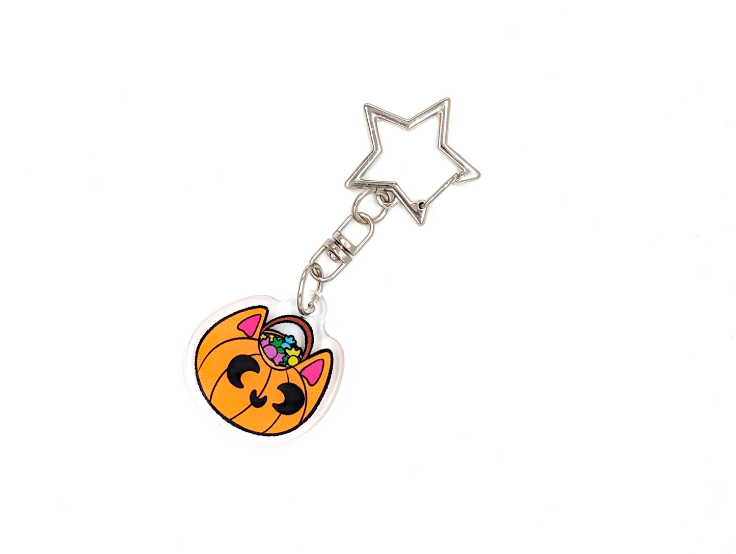 Pumpkin Cat Candy Bucket Acrylic Keychain